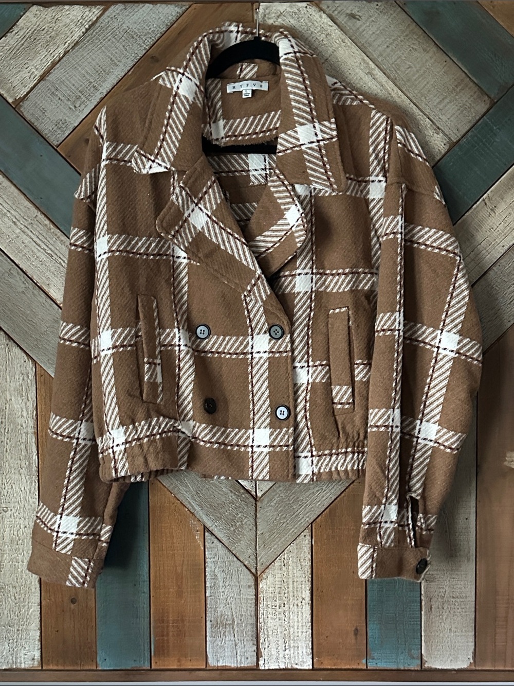 HYFVE Brown & White Plaid Cropped Blazer